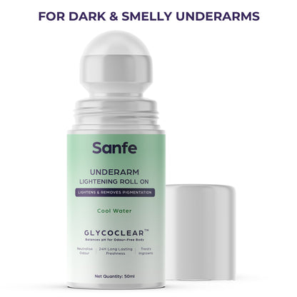 Sanfe Underarm Lightening Roll On For Women | Lightens & removes pigmentation | Treats ingrowns | 24-hour freshness | Deodorant for Underarms | 50ml