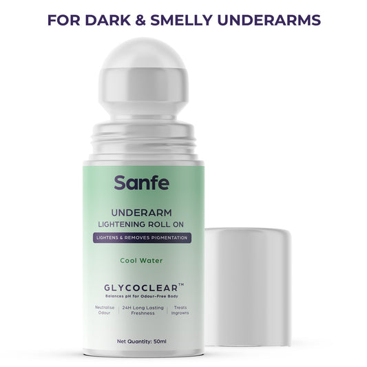 Sanfe Underarm Lightening Roll On For Women | Lightens & removes pigmentation | Treats ingrowns | 24-hour freshness | Deodorant for Underarms | 50ml