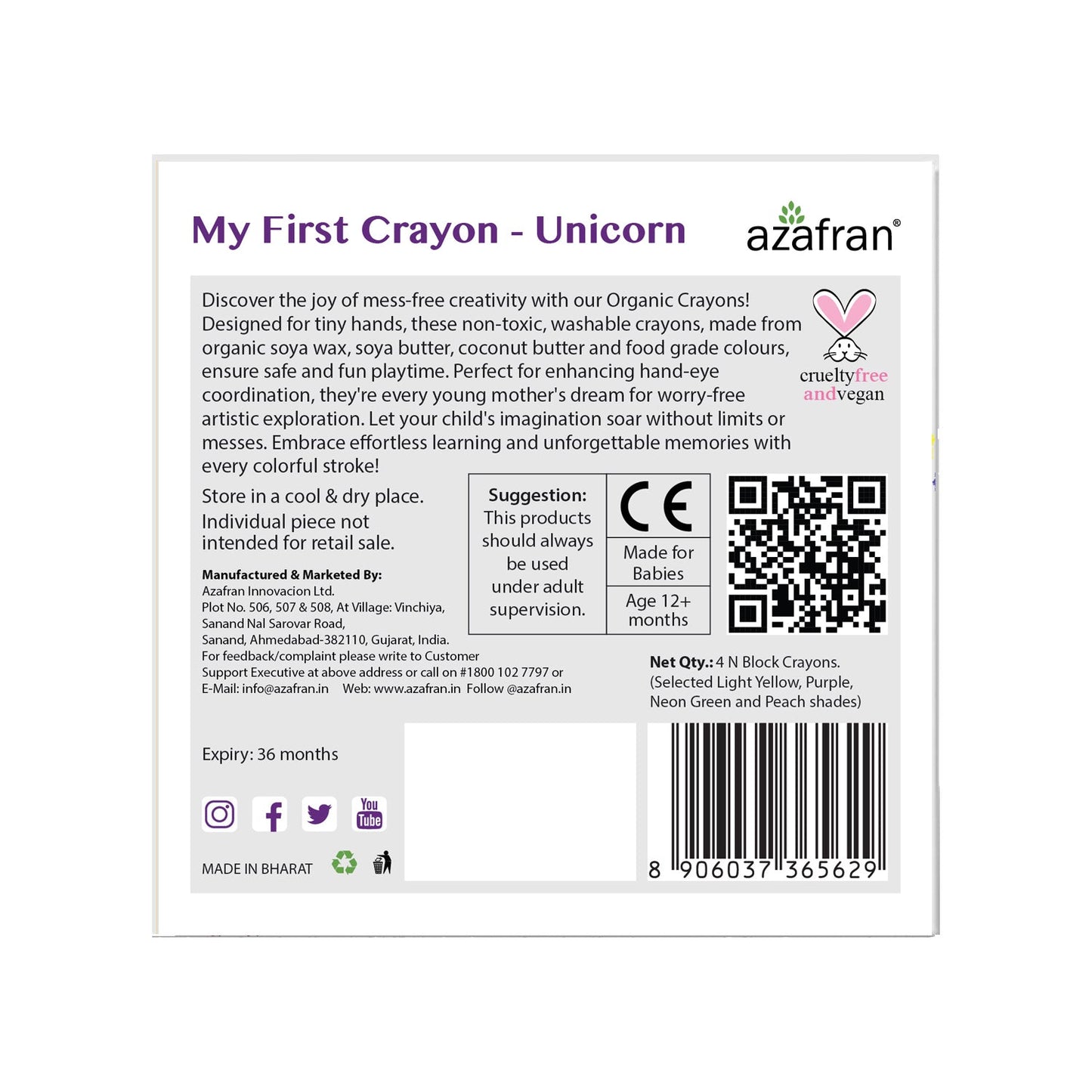 My First  Crayon - Unicorn - 4 Jumbo Washable Block Crayons Colours for kids 12m+