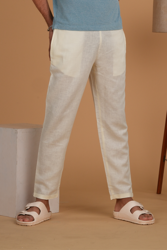 Men Off-White Solid Hemp Lounge Pant