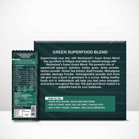 NeutraLeaf Green Blend | Made Of 22 Super Foods | Vitamin C, Zinc, B6 for Immunity | Stress Buster | Digestion | 30 Sachet