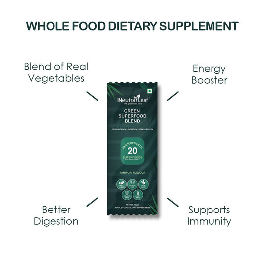 NeutraLeaf Green Blend | Made Of 22 Super Foods | Vitamin C, Zinc, B6 for Immunity | Stress Buster | Digestion | 30 Sachet