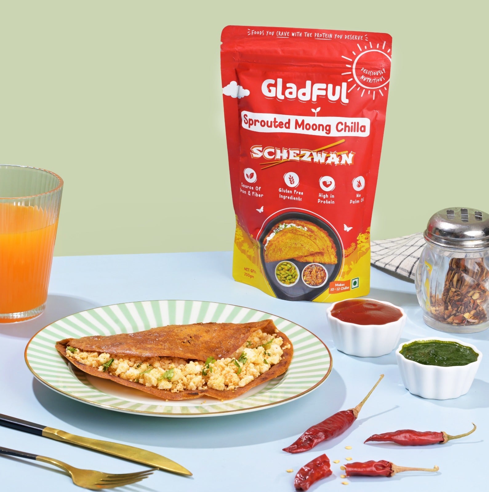 Schezwan Chilla with Sprouted Moong Instant Mix - 200gms