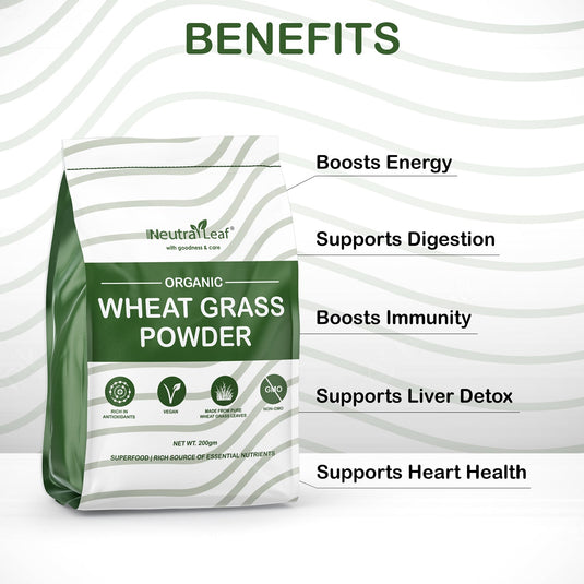 NeutraLeaf Organic Wheat Grass Powder | Healthy Metabolism |  Energy |  Detox |  Immunity Booster | Skin Health