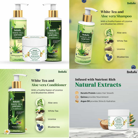 Indalo White Tea Shampoo, Conditioner & Quinoa Hair Mask