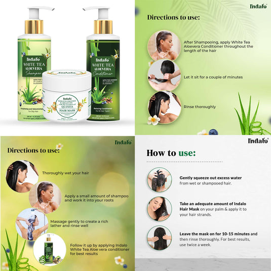 Indalo White Tea Shampoo, Conditioner & Quinoa Hair Mask