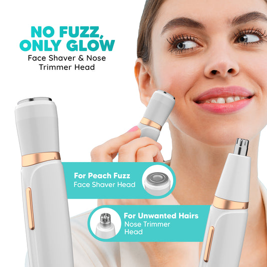 Letsshave Evior 4-in-1 Face & Body Trimmer for Women | 4 Heads - 6 Functions | Skin-Safe Blades for Face, Eyebrows, Bikini & Full Body Hair Removal | Rechargeable Groomer for All Body Parts