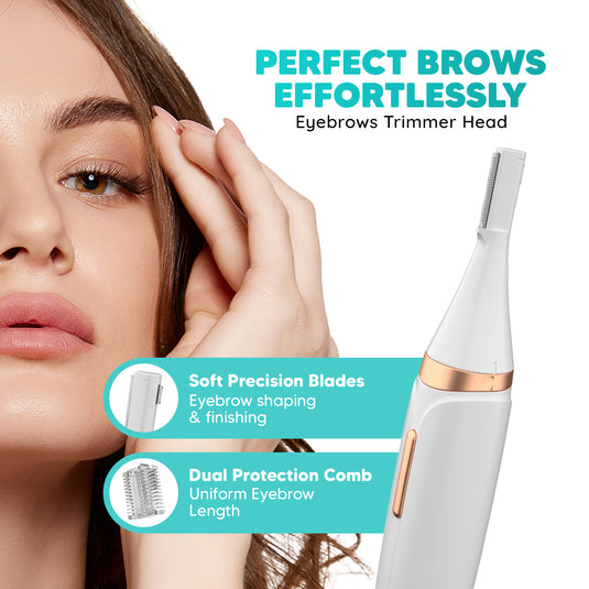 Letsshave Evior 4-in-1 Face & Body Trimmer for Women | 4 Heads - 6 Functions | Skin-Safe Blades for Face, Eyebrows, Bikini & Full Body Hair Removal | Rechargeable Groomer for All Body Parts