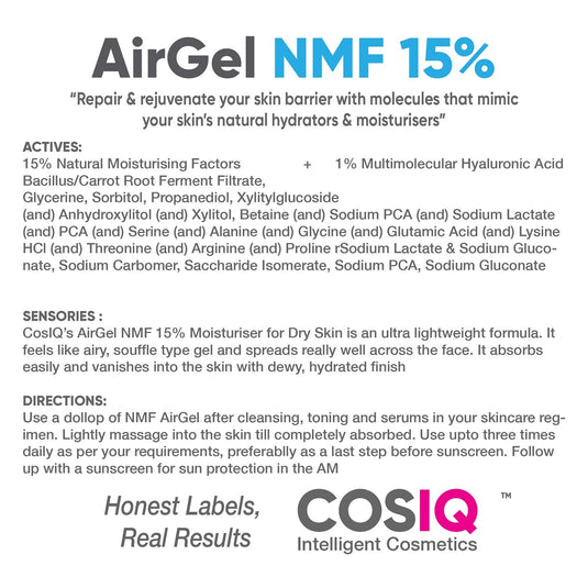 AirGel NMF-15% Moisturiser for Dry Skin, 100ml - CosIQ