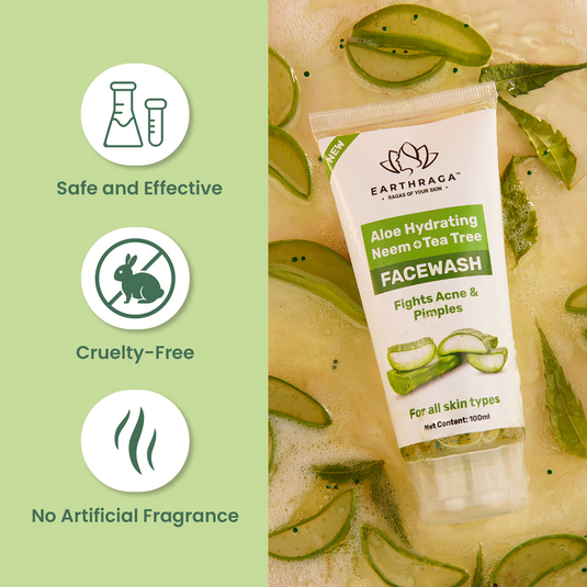 Earthraga Aloe Hydrating Neem Tea Tree Face Wash | Fights acne and pimples | 100 ml