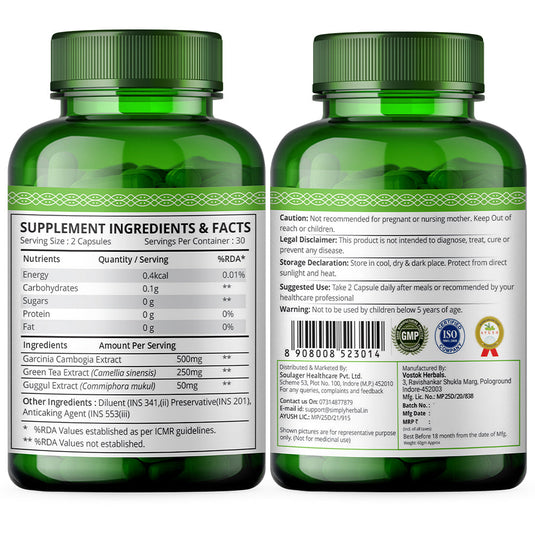 Simply Herbal Garcinia Cambogia With Green Coffee, Green Tea & Guggul Extract 800mg -60 Capsules