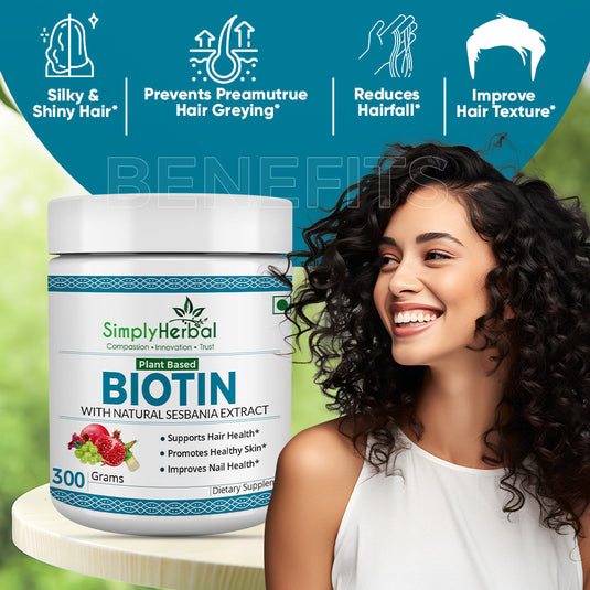 Simply Herbal Plant-Based Biotin Powder with Natural Sesbania Agati Extract – 300 Gm