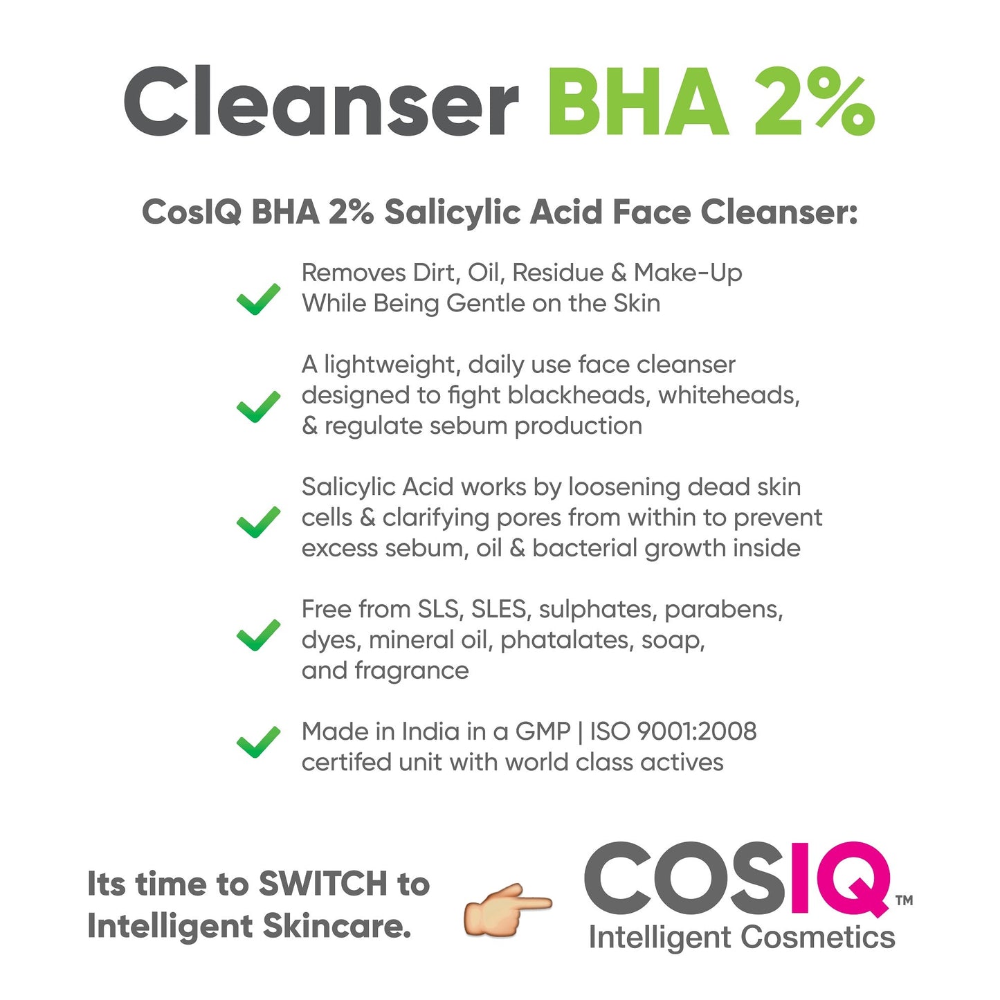 BHA - 2% Salicylic Acid Face Cleanser, 100ml - CosIQ