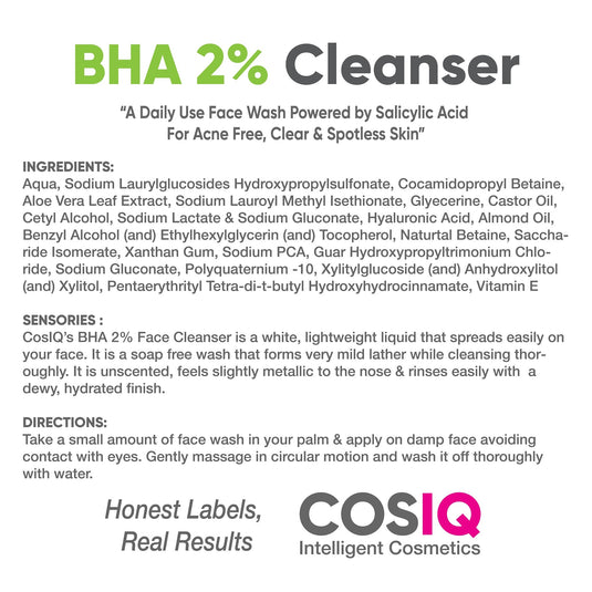 BHA - 2% Salicylic Acid Face Cleanser, 100ml - CosIQ