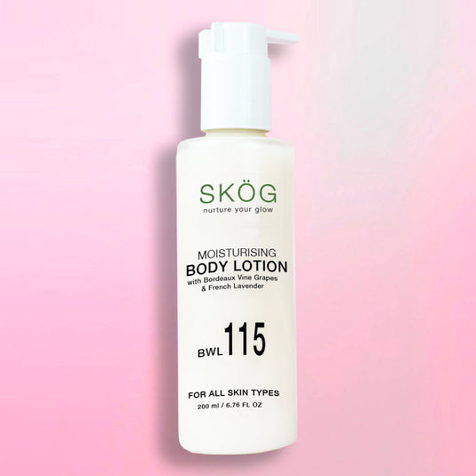 SKOG MOISTURISING BODY LOTION with Bordeaux Grape vine Extract + Hyaluronic Acid + French Lavender for all skin types