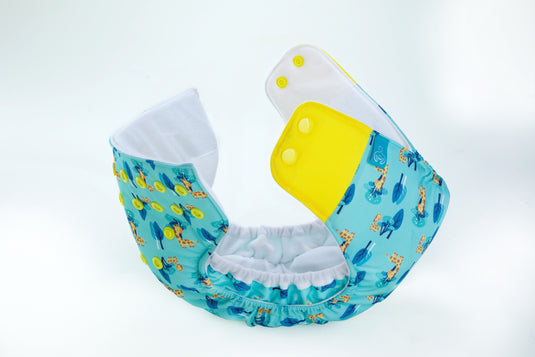 Bumberry Baby Pocket Diaper 2.0- Waterproof Reusable & Adjustable Cloth Diaper with leg gusset, wetfree lining & 2 extralong wetfree insert(6 -36 months,Baby Giraffe)