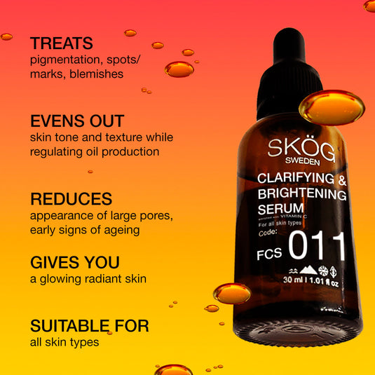 SKOG CLARIFYING AND BRIGHTENING SERUM with Vitaminc C + Niacinamide + Hyaluronic Acid for Pigmentation/ Dark Spots for all skin types