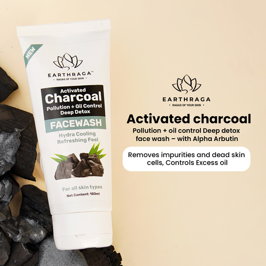 Earthraga Activated Charcoal Face Wash | With Alpha Arbutin and Argan Oil | 100 ml