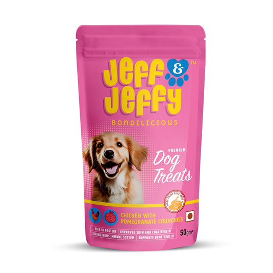 Chicken & Pomegranate Crunchies : Freeze Dried Dog Treats with the goodness of Pomegranate and Chicken - Jeff & Jeffy