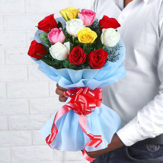 FNP- Colourful 12 Mixed Roses Bouquet