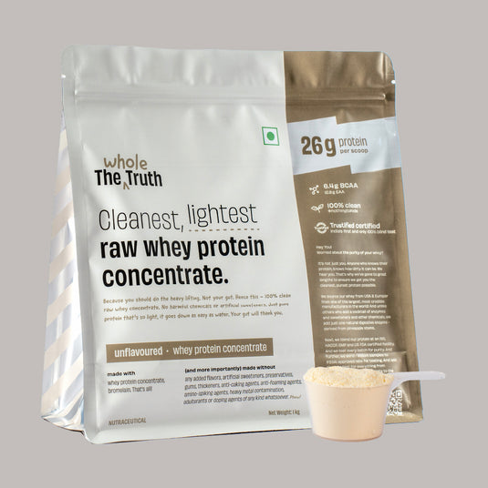 The Whole Truth Whey Protein Concentrate Unflavoured | 1 kg | 26g Protein per scoop