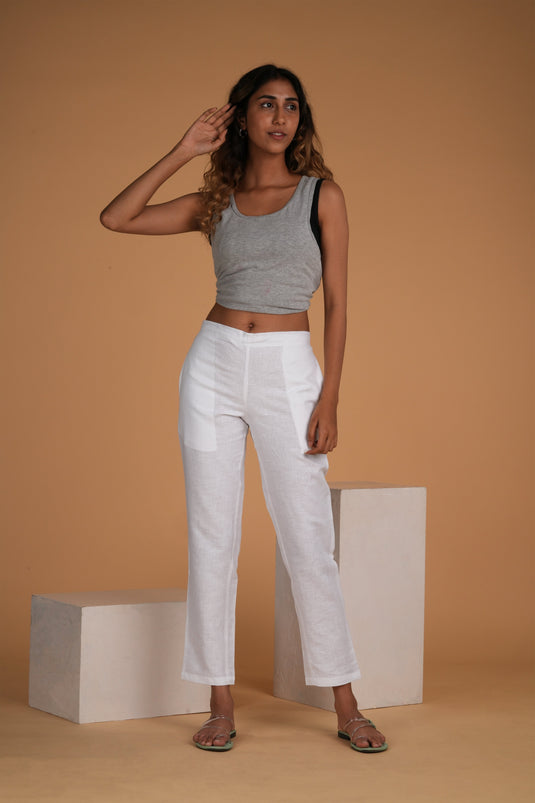 Ecentric Women White Solid Hemp Lounge Pant