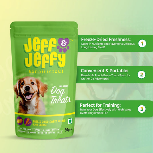 Freeze Dried Sweet Potato and Carrot Treats : For the Veggie Loving pups - Jeff & Jeffy