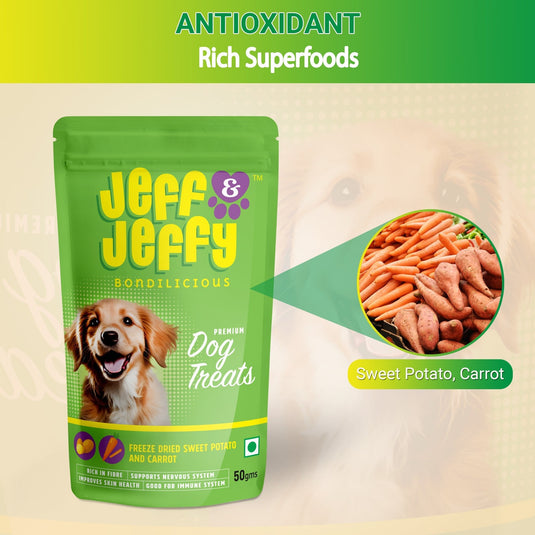 Freeze Dried Sweet Potato and Carrot Treats : For the Veggie Loving pups - Jeff & Jeffy