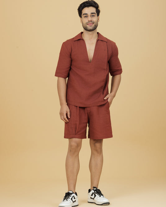 HEMPORIO Men's Brown Co-ord set