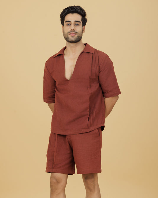 HEMPORIO Brown Pintuck Detail Shorts