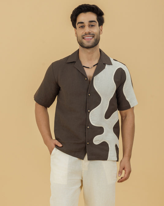 HEMPORIO  Beige on brown Patch Men's Shirt