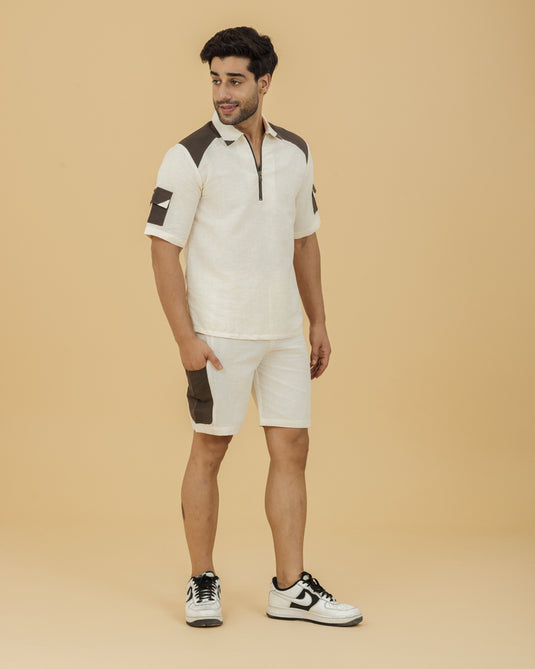 HEMPORIO Men's beige Shorts with Brown Pockets