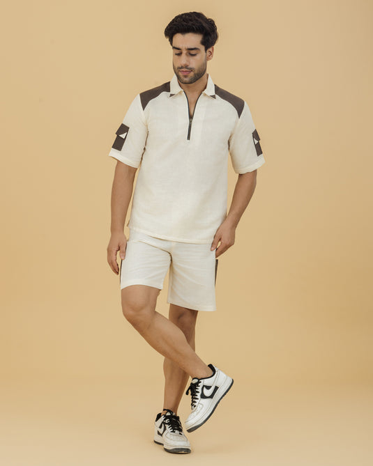 HEMPORIO Men's beige Shorts with Brown Pockets