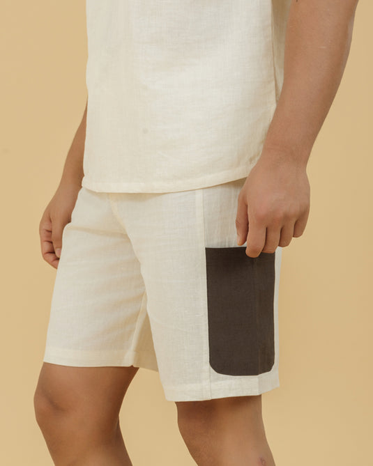 HEMPORIO Men's beige Shorts with Brown Pockets