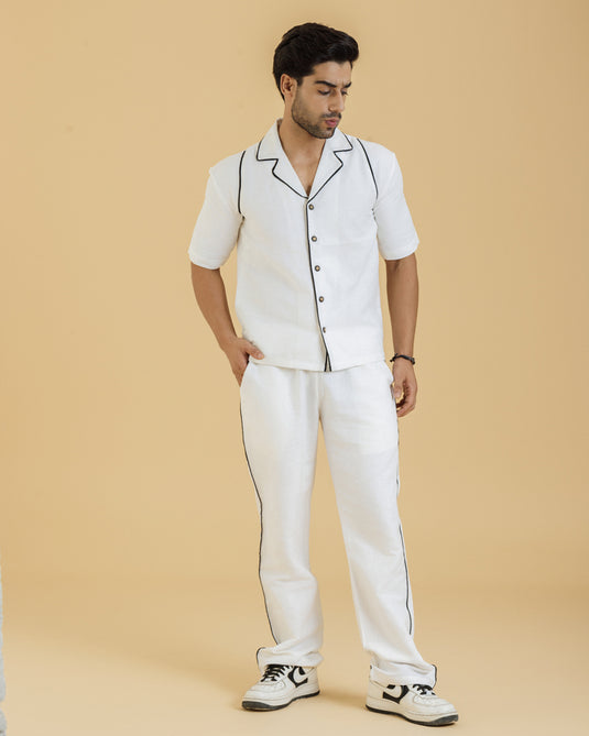 HEMPORIO White Contrast Piped Men's Tailored Pants