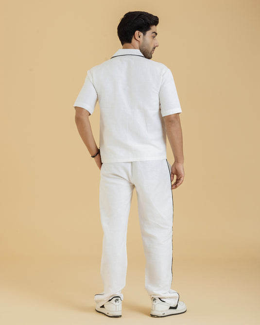 HEMPORIO White Contrast Piped Men's Tailored Pants