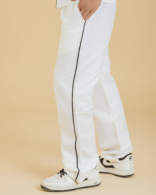 HEMPORIO White Contrast Piped Men's Tailored Pants