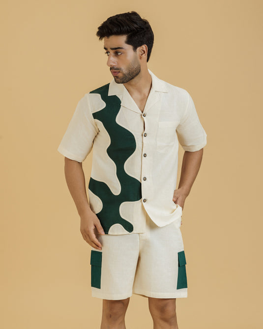 HEMPORIO Beige on Green Patch Men's Shirt