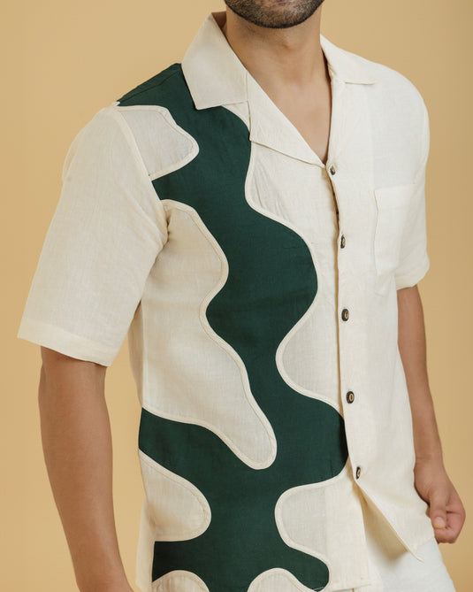 HEMPORIO Beige on Green Patch Men's Shirt