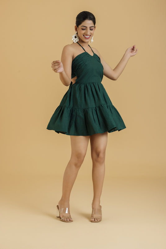 HEMPORIO Emerald Breeze Back-Tie Dress