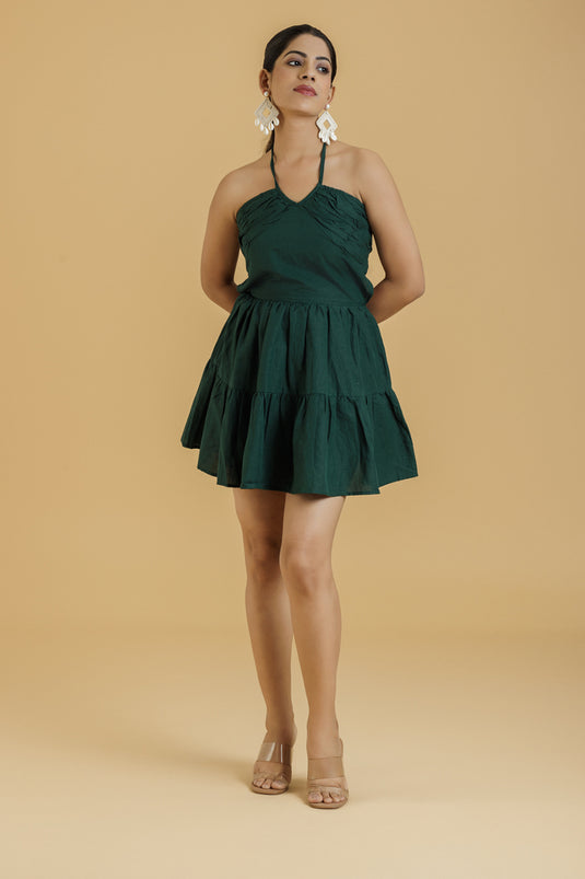 HEMPORIO Emerald Breeze Back-Tie Dress