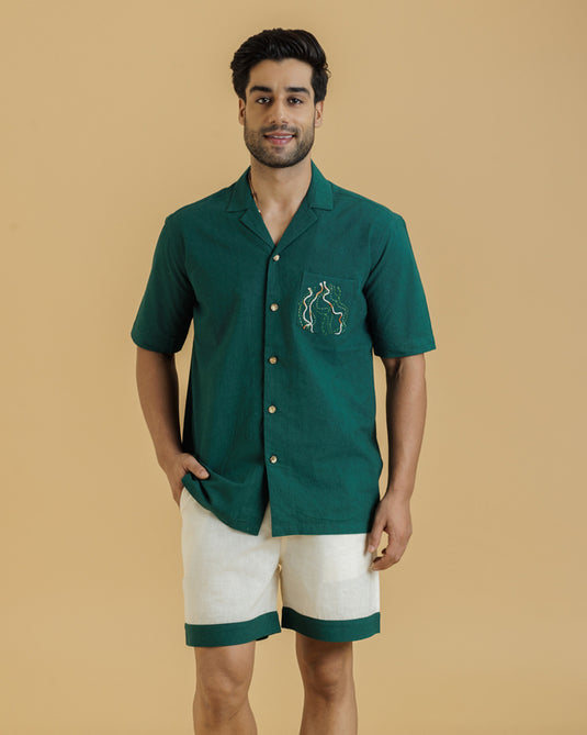 HEMPORIO Green Men's Shirt with Embroidery Patch pocket