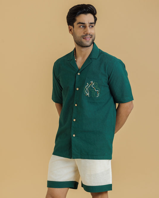 HEMPORIO Green Men's Shirt with Embroidery Patch pocket