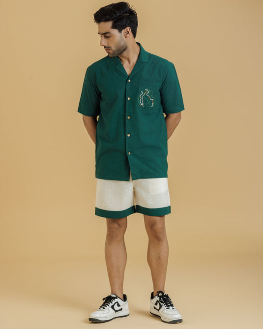 HEMPORIO Green Men's Shirt with Embroidery Patch pocket