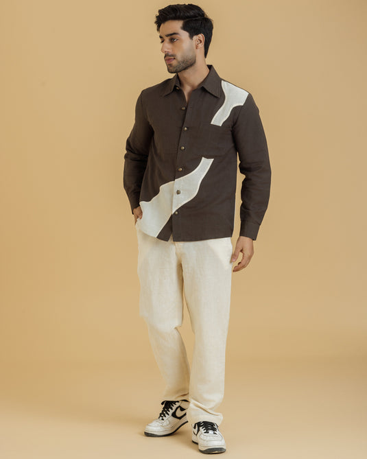 HEMPORIO Brown Full Sleeves Patch Shirt