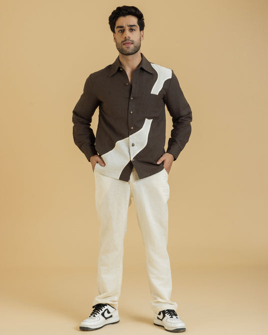 HEMPORIO Brown Full Sleeves Patch Shirt