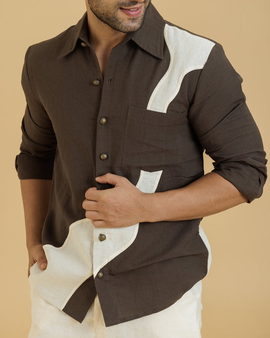 HEMPORIO Brown Full Sleeves Patch Shirt