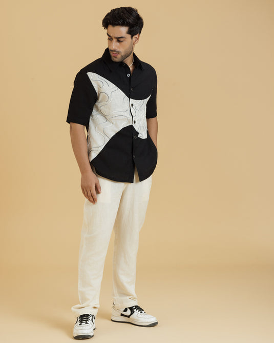 HEMPORIO Black Embroidered patch shirt