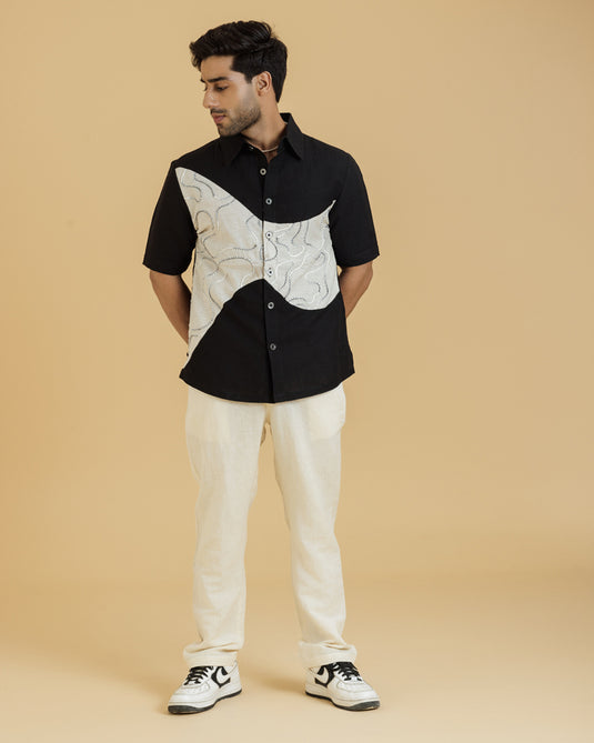 HEMPORIO Black Embroidered patch shirt