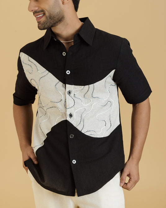 HEMPORIO Black Embroidered patch shirt